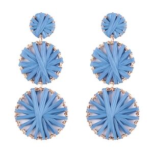 RAFFIA ROUND DROP LINK EARRINGS-BLUE